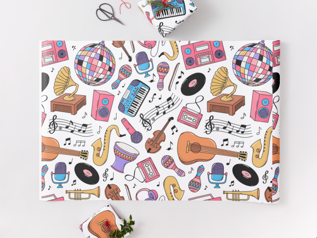 Music Gift Wrap Paper Set – 3 Matte Sheets | Unique Music-Themed Wrapping for Musicians, Bands, Guitar Players & Music Lovers