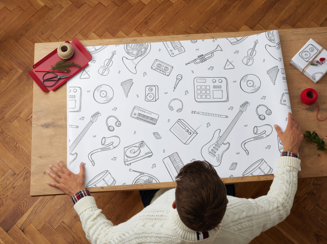 Music Gift Wrap Paper Set – 3 Matte Sheets | Unique Music-Themed Wrapping for Musicians, Bands, Guitar Players & Music Lovers