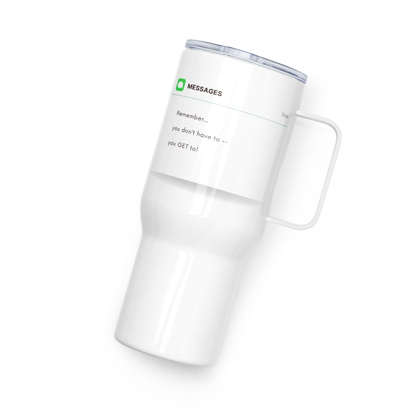 Travel mug with smartphone message